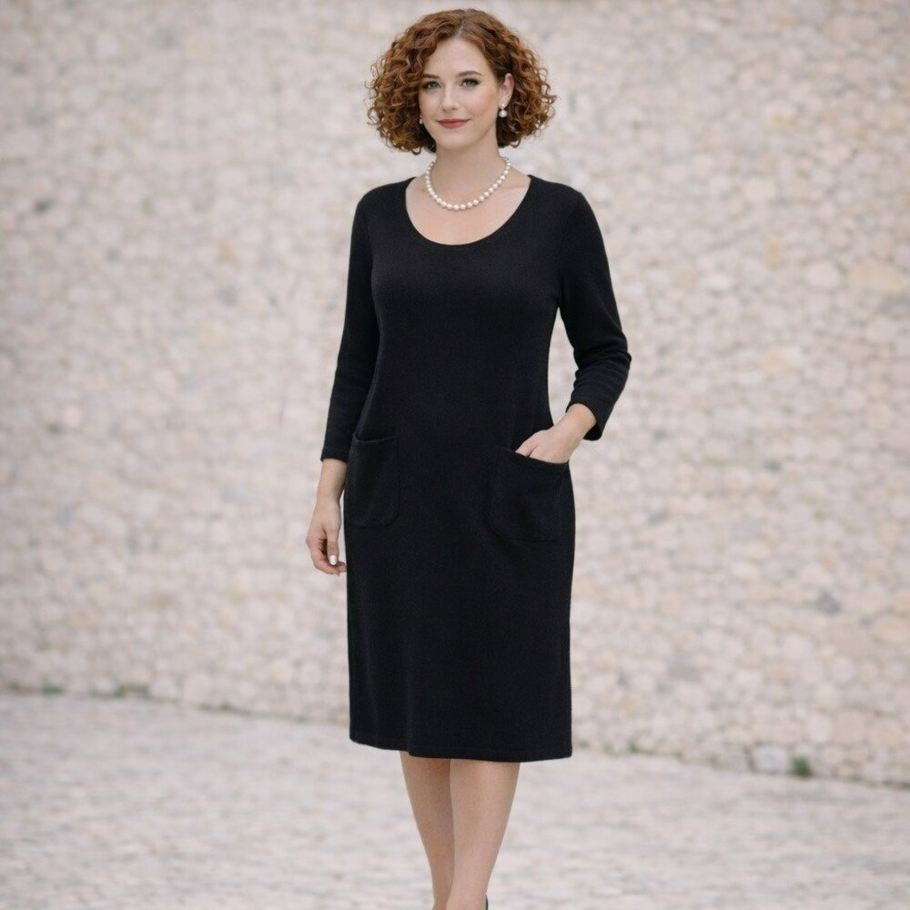 J. Jill Italian Yarn Wool Cashmere Sweater Dress Womens Medium Black